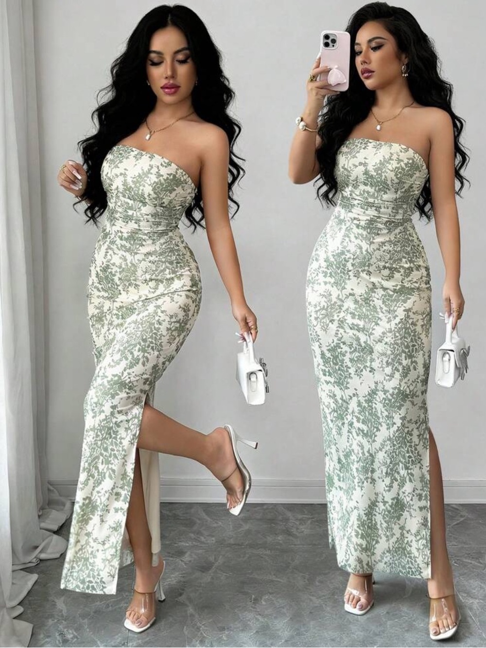 Dress Bodycon Tube Maxi Dress Split Floral - Picture 2 of 4